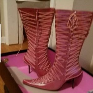Pink leather boot